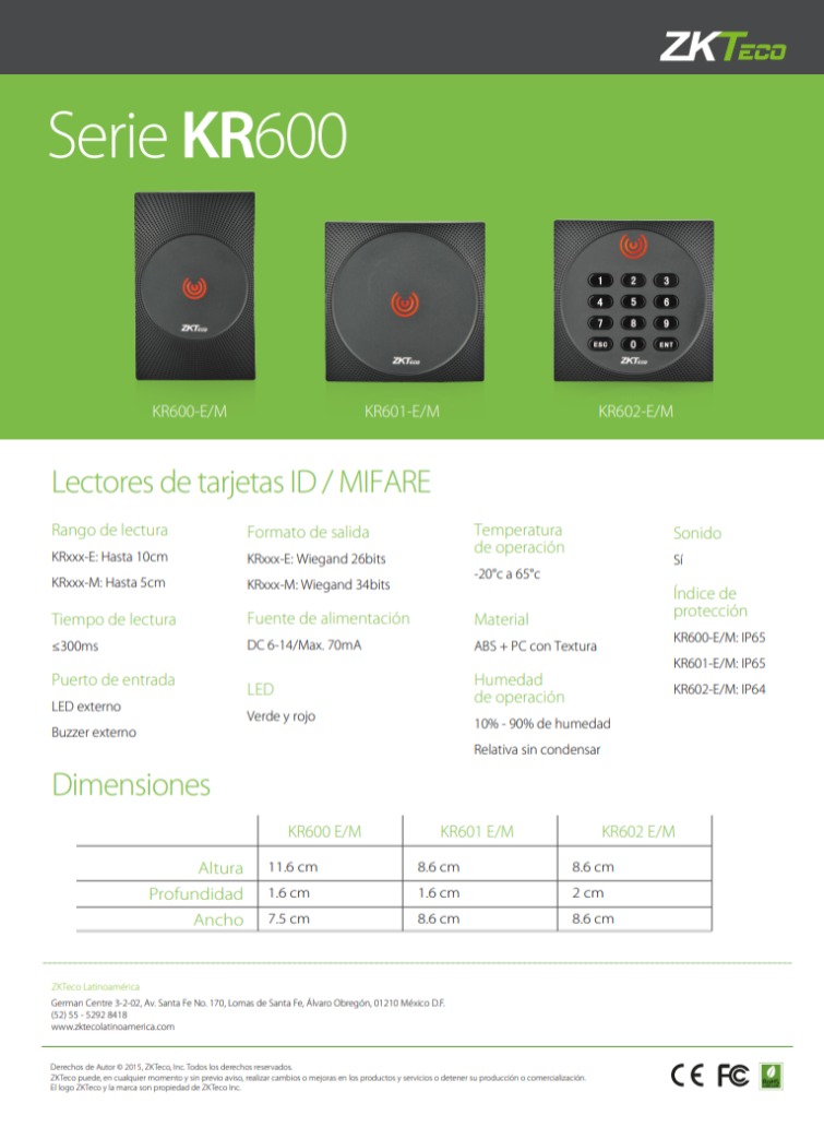 Control Acceso ZKTeco KR600 Serie pdf